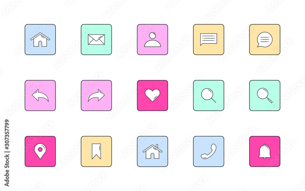 user interface icons set for website. simple flat style icons for mobile application
