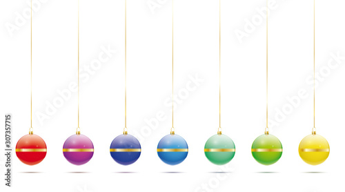 Christmas baubles in rainbow colors banner