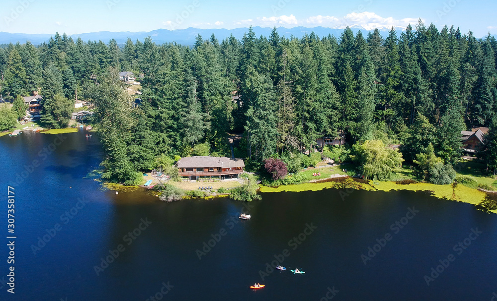 Tranquil Lake Bonney on a warm sunny day in Bonney Lake Washington State