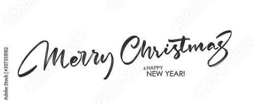 Handwritten calligraphic brush lettering of Merry Christmas on white background.