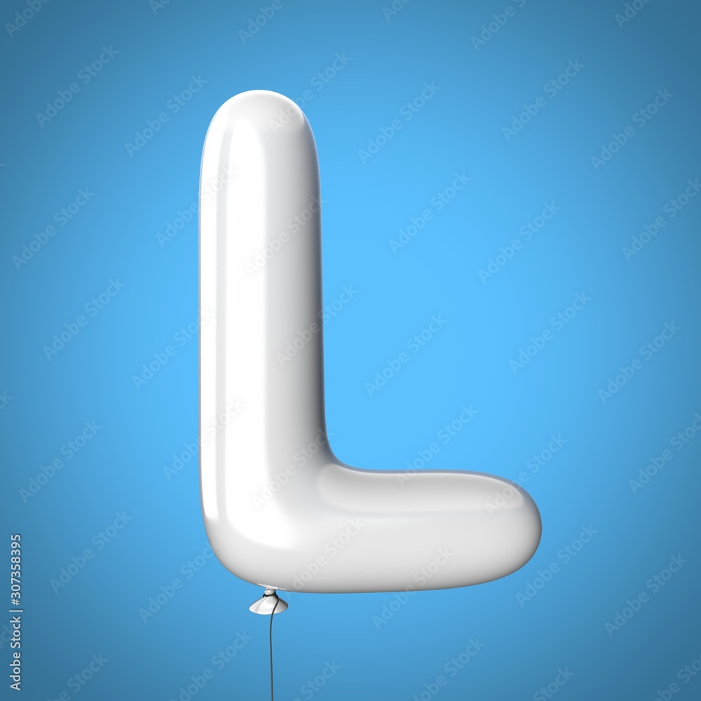 Letter L made of White Balloons. Alphabet concept. 3d rendering isolated on Blue Background Letter L made of White Balloons. Alphabet concept. 3d rendering isolated on Blue Background