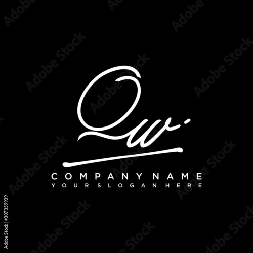 QW initials signature logo. Handwriting logo vector templates. Hand drawn Calligraphy lettering Vector illustration. photo