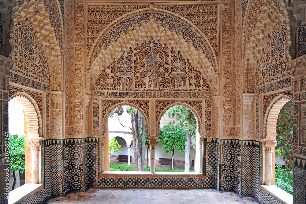 Fototapeta premium MARCH 17,2019 . Moorish architecture of the Court of the Lions, the Alhambra, Granada, Andalucia (Andalusia), Spain, Europe