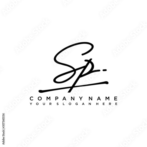 SP initials signature logo. Handwriting logo vector templates. Hand drawn Calligraphy lettering Vector illustration. photo