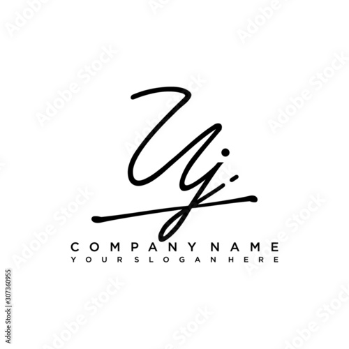 UJ initials signature logo. Handwriting logo vector templates. Hand drawn Calligraphy lettering Vector illustration.