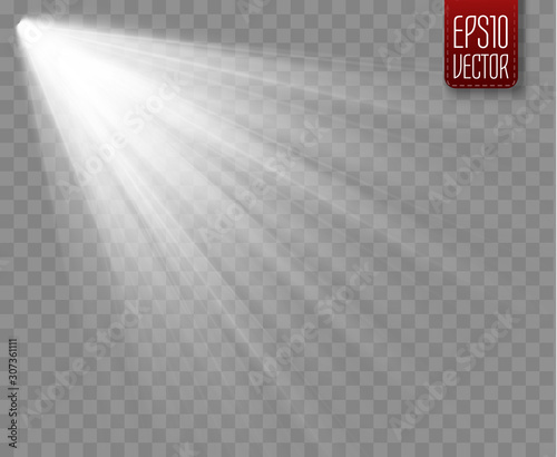 Spotlight isolated on transparent background. Vector sunlight with rays and beams.  photo