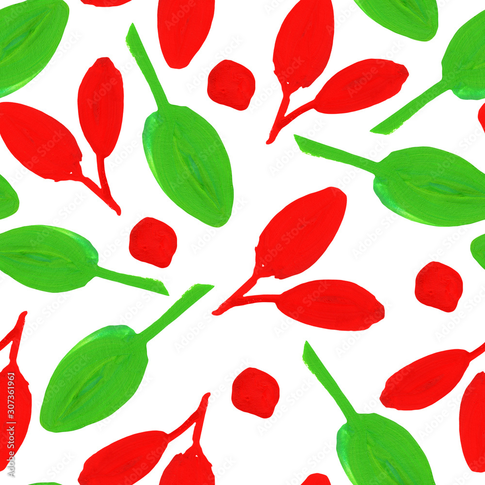 bright red green leaves seamless pattern bright red green leaves seamless pattern