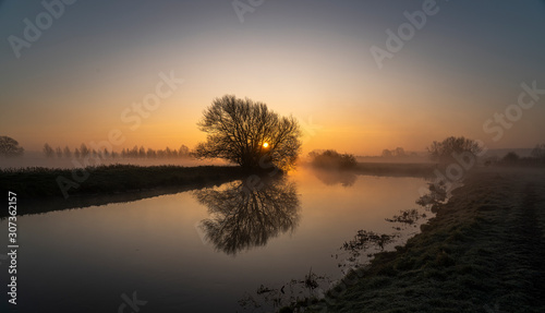 Misty Sunrise in Fotheringhay along the River Nene