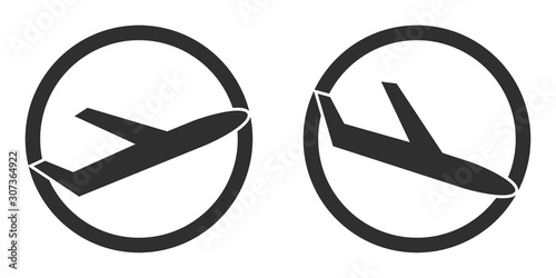 Fotografía Landendes und startendes Flugzeug - Icon für Ankünfte und Abflüge am Flughafen