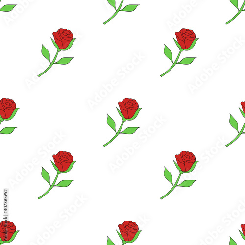 Seamless pattern with red roses on a white background. Vector.