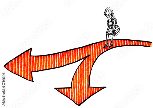 Drawn Business Woman At Fork In Her Career Path