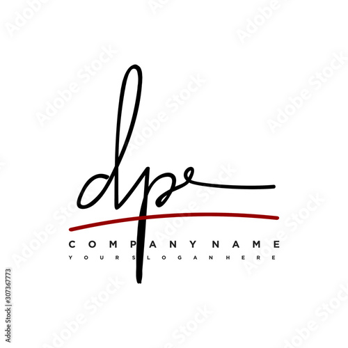 DP signature initials. Handwritten logo vector template with red underline. Illustration of hand drawn calligraphy Illustration.