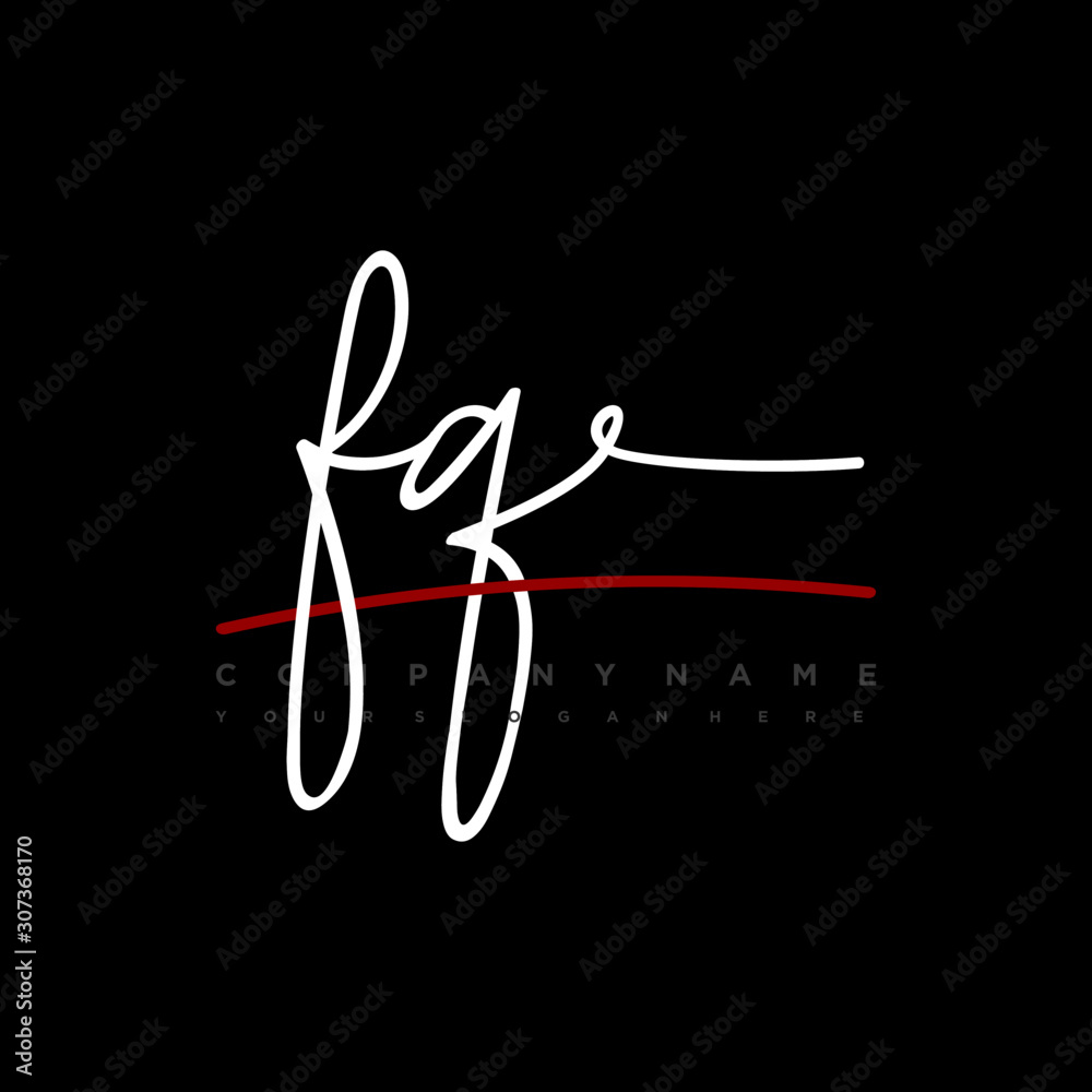 FQ signature initials. Handwritten logo vector template with red underline. Hand drawn Calligraphy lettering Vector illustration. FQ signature initials. Handwritten logo vector template with red underline. Hand drawn Calligraphy lettering Vector illustration.