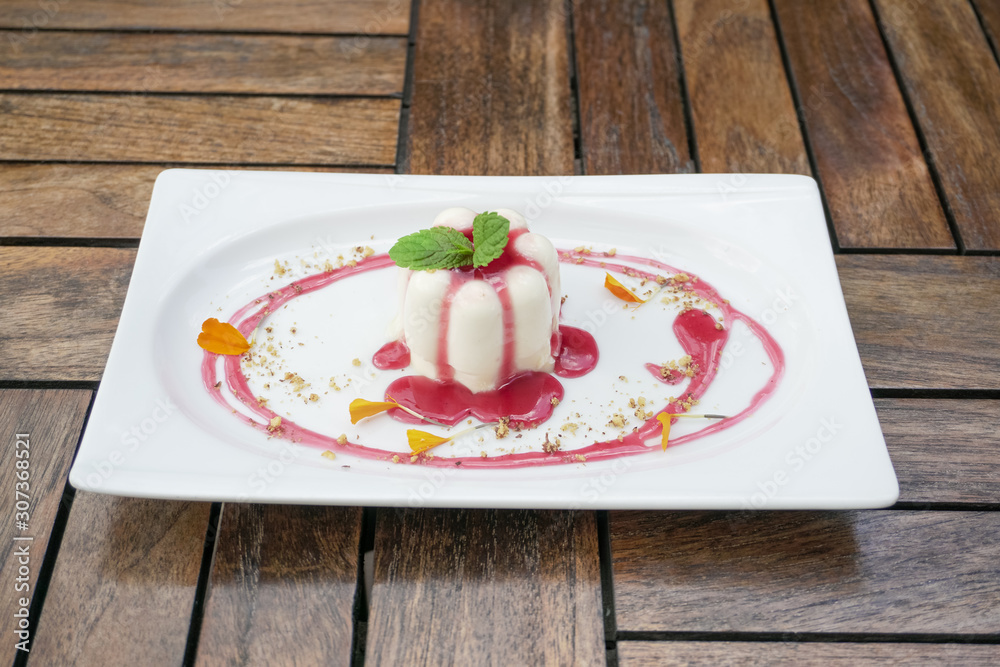 Pudding on a restaurant table