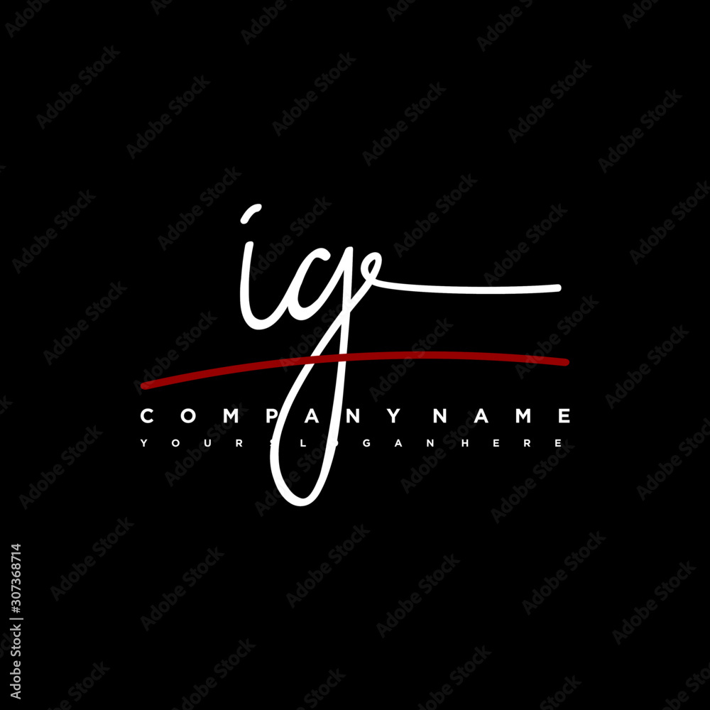 IG signature initials. Handwritten logo vector template with red underline. Hand drawn Calligraphy lettering Vector illustration. IG signature initials. Handwritten logo vector template with red underline. Hand drawn Calligraphy lettering Vector illustration.