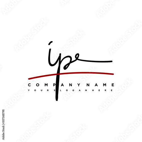 IP signature initials. Handwritten logo vector template with red underline. Hand drawn Calligraphy lettering Vector illustration.