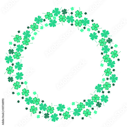 Round frame of four leaf clover isolated on a white background. Vector graphics.