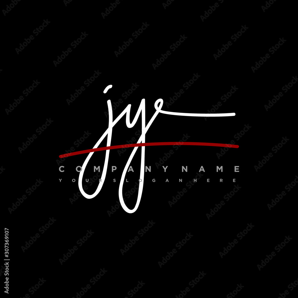 JY signature initials. Handwritten logo vector template with red underline. Hand drawn Calligraphy lettering Vector illustration. JY signature initials. Handwritten logo vector template with red underline. Hand drawn Calligraphy lettering Vector illustration.