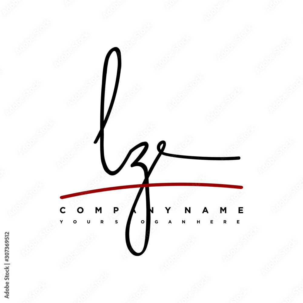 Fototapeta premium LZ signature initials. Handwritten logo vector template with red underline. Hand drawn Calligraphy lettering Vector illustration.