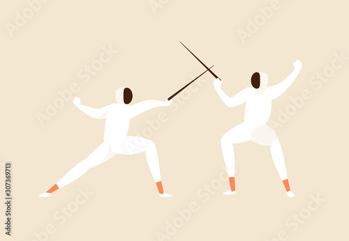 Two fencers sports training or competition. Vector illustration