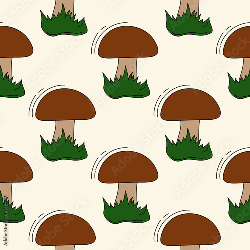 Seamless pattern forest mushroom and grass