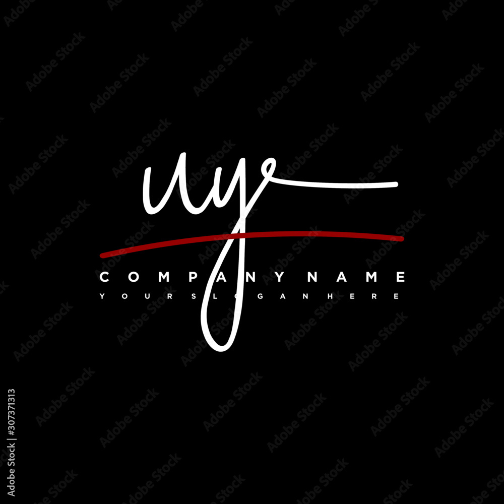UY signature initials. Handwritten logo vector template with red underline. Hand drawn Calligraphy lettering Vector illustration. UY signature initials. Handwritten logo vector template with red underline. Hand drawn Calligraphy lettering Vector illustration.