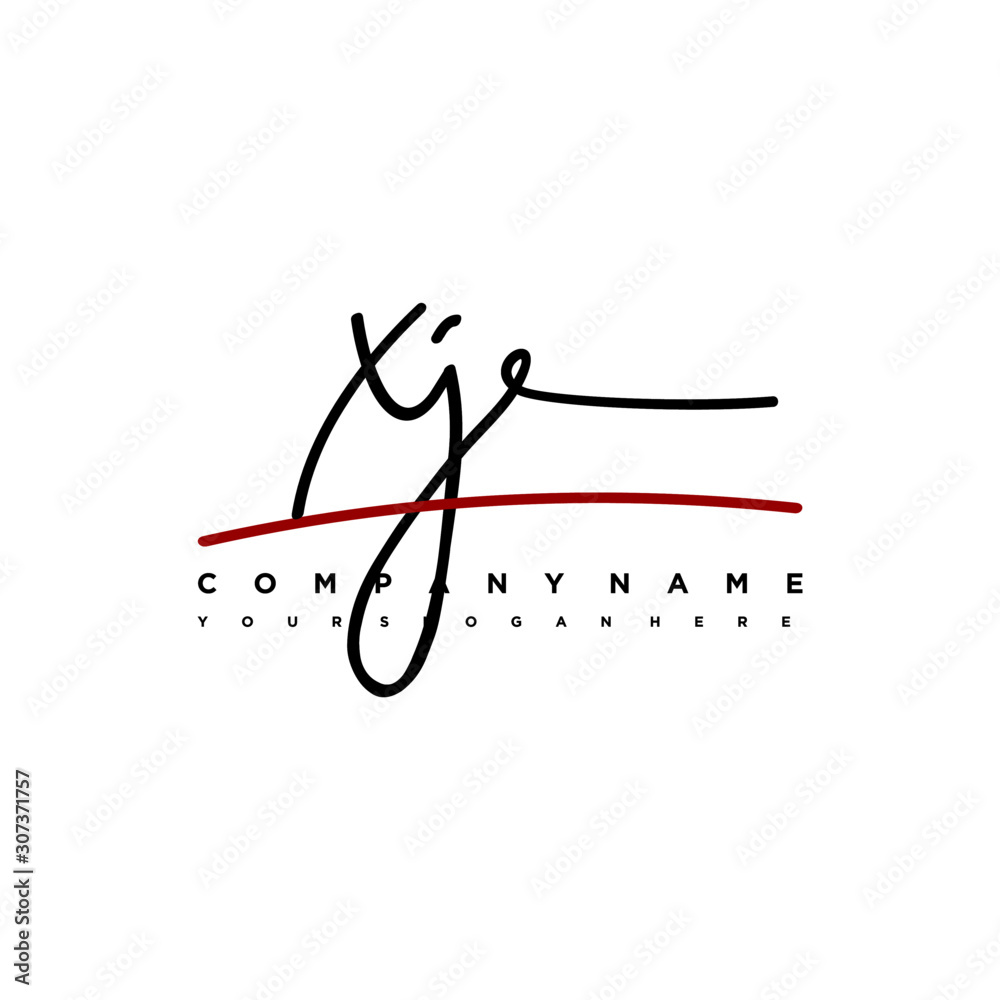 XJ initials signature logo. Handwritten vector logo template connected to a circle. Hand drawn Calligraphy lettering Vector illustration.