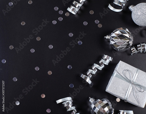 Christmas background with silver decorations/