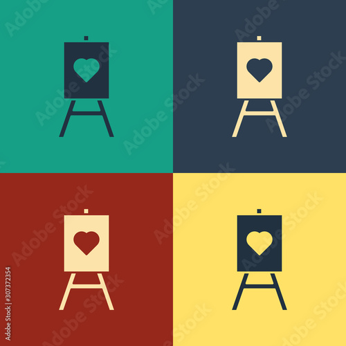Color Wood easel or painting art boards with heart icon isolated on color background. Vintage style drawing. Vector Illustration