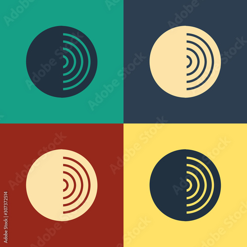 Color Earth structure icon isolated on color background. Geophysics concept with earth core and section layers earth. Vintage style drawing. Vector Illustration