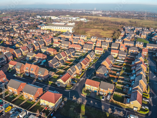 Aerial Houses Residential British England Drone Above View Summer Blue Sky Estate Agent