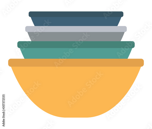 Ceramic earthenware flower pots, food bowls in stack isolated. Vector clay pots flat style kitchen utensils. Household crockery, terracotta pottery