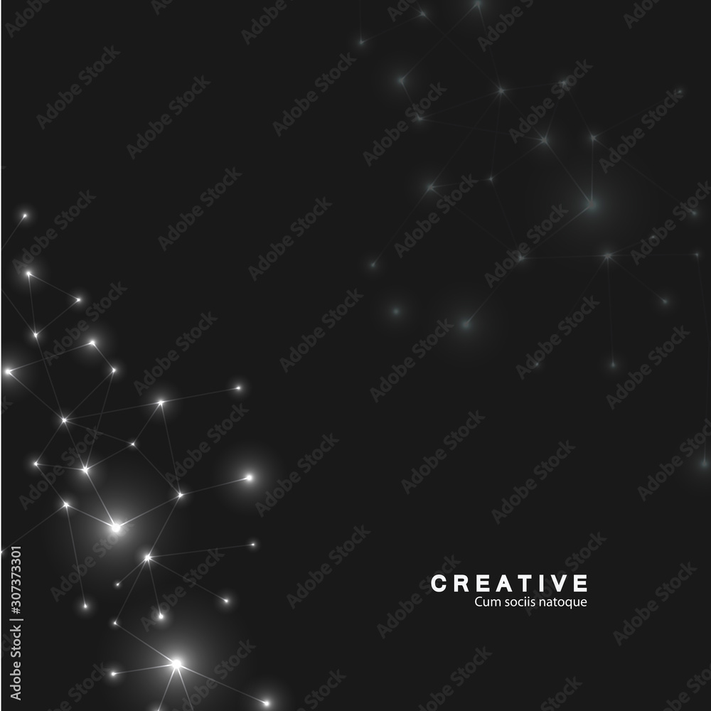 Abstract polygonal black background with connecting dots and lines. Connection structure and vector science background Abstract polygonal black background with connecting dots and lines. Connection structure and vector science background