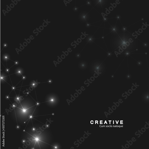 Abstract polygonal black background with connecting dots and lines. Connection structure and vector science background