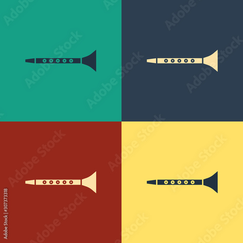 Color Clarinet icon isolated on color background. Musical instrument. Vintage style drawing. Vector Illustration
