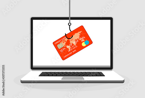 Internet phishing and hacking attack concept. Email spoofing and personal information security background. internet attack on credit card. vector illustration in flat design.