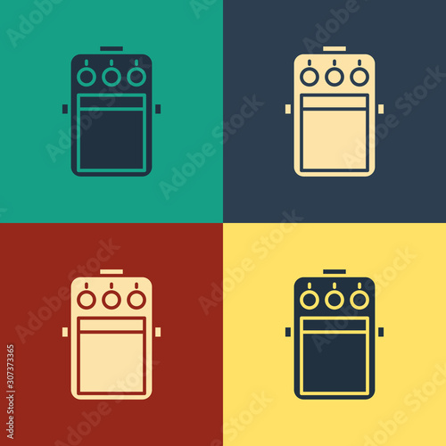 Color Guitar pedal icon isolated on color background. Musical equipment. Vintage style drawing. Vector Illustration