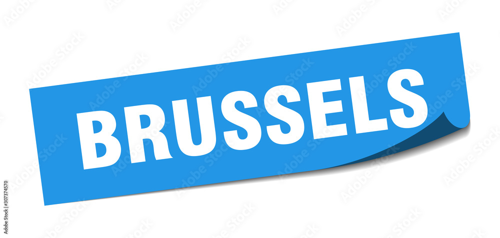 Brussels sticker. Brussels blue square peeler sign