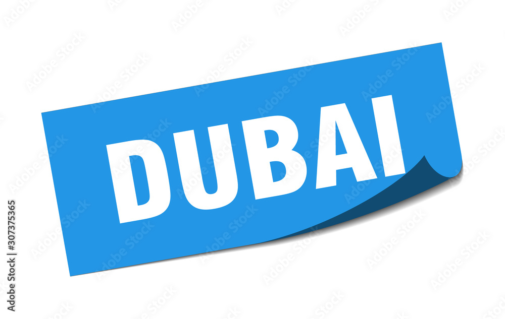 Dubai sticker. Dubai blue square peeler sign Dubai sticker. Dubai blue square peeler sign