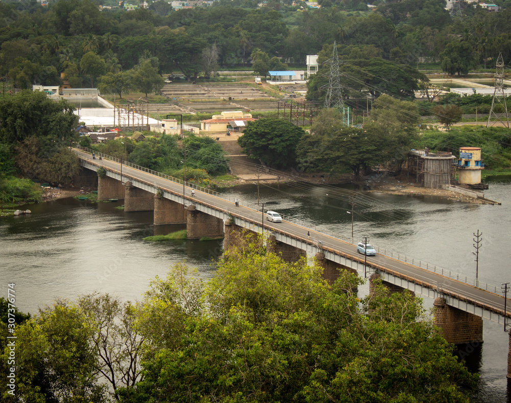 Bridge across the canal with water released from Mettur Dam for irrigation and drinking purposes.