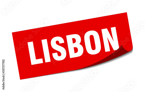 Lisbon sticker. Lisbon red square peeler sign