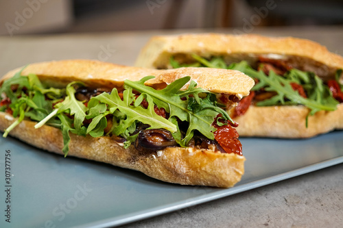 Sandwich on a restaurant table