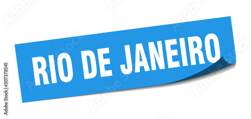 Rio De Janeiro sticker. Rio De Janeiro blue square peeler sign