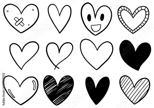 collection set of hand drawn scribble hearts isolated on white background