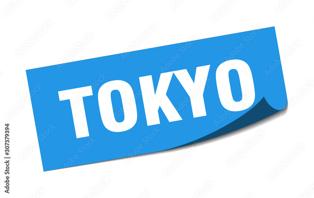 Tokyo sticker. Tokyo blue square peeler sign Tokyo sticker. Tokyo blue square peeler sign