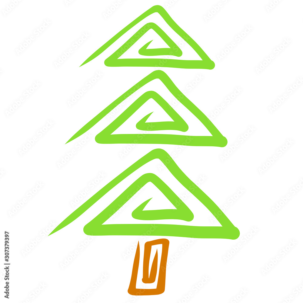 coniferous tree of triangles and spirals, green abstract pattern coniferous tree of triangles and spirals, green abstract pattern
