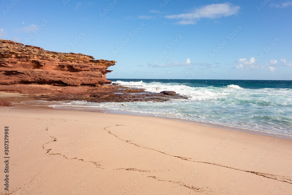 Beach in Pot Alley in Kalbarri National Park in Western Australia with beautiful rocky shore in early morning Beach in Pot Alley in Kalbarri National Park in Western Australia with beautiful rocky shore in early morning
