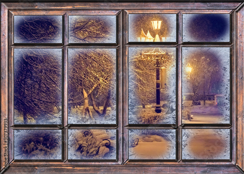 frozen window view the night before christmas photo