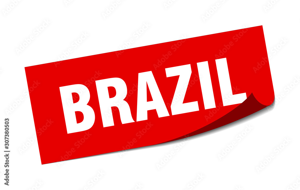 Brazil sticker. Brazil red square peeler sign Brazil sticker. Brazil red square peeler sign