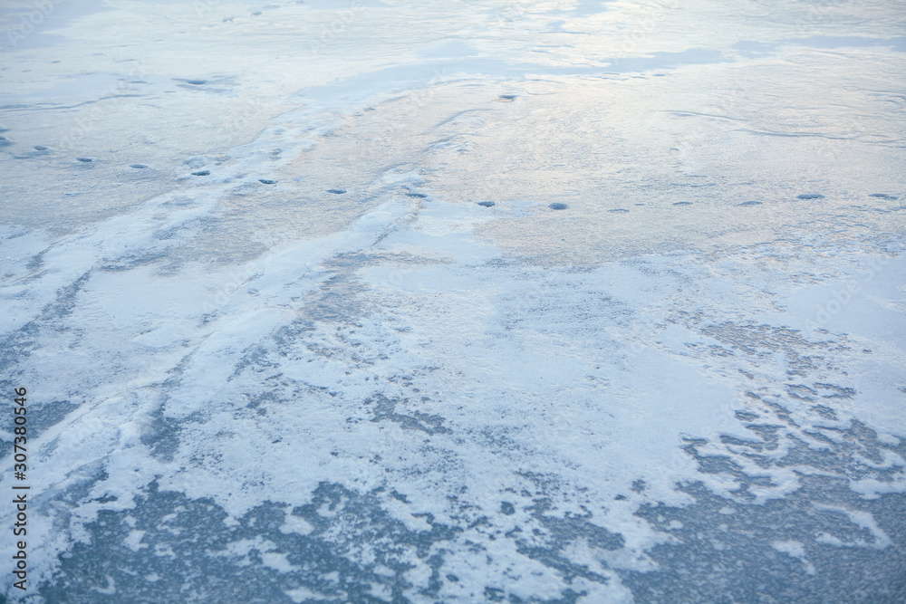 details of frozen lake surface